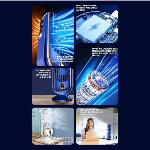 Desk Fan Cold Fan Desktop Oscillating Fan Indoors Portable USB Rechargeable Car - Picture 8 of 9